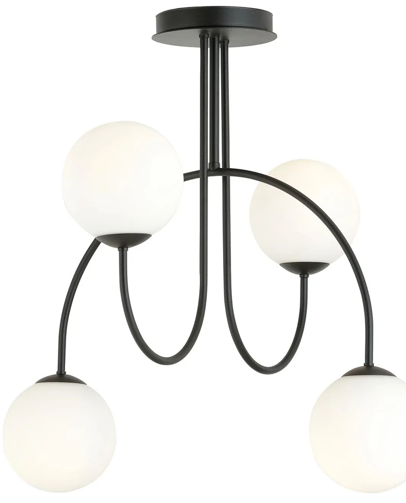 Plafoniera Moderna Utu 4 Luci In Acciaio Nero E Vetro Bianco 50 Cm