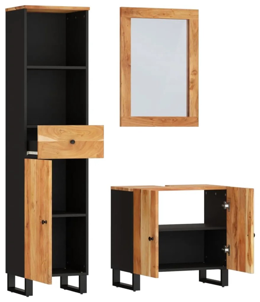 Set mobili da bagno 3pz in legno massello di acacia