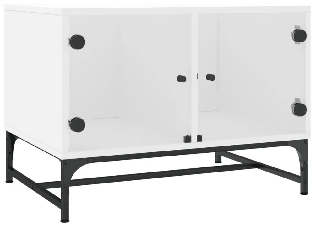 Tavolino da salotto con ante in vetro bianco 68,5x50x50 cm