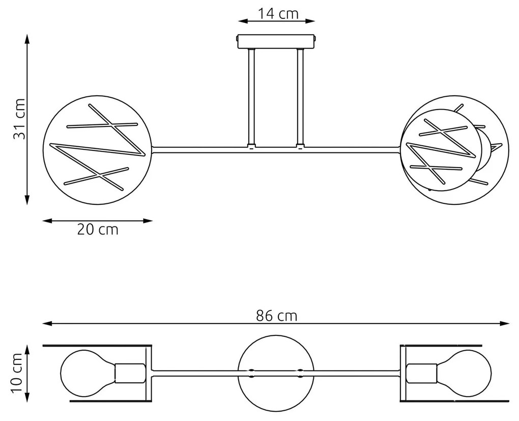 Plafoniera 2 Luci Frick In Acciaio Bianco A Bracci E Diffusori A Cerchio