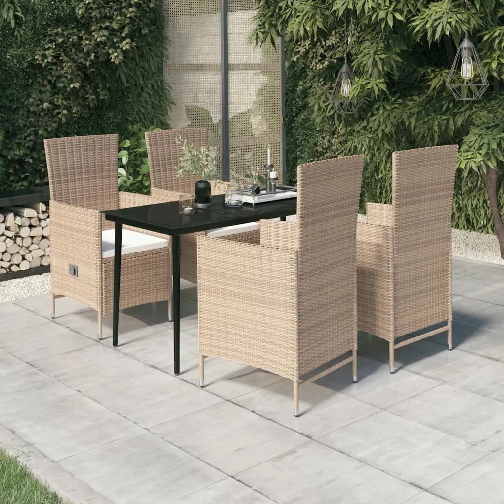 Set da pranzo da giardino 5 pz con cuscini beige
