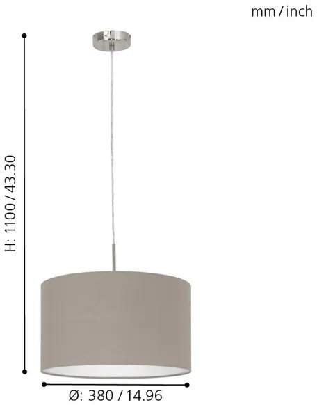 Eglo 31572 - Lampadario a sospensione con filo PASTERI 1xE27/60W/230V