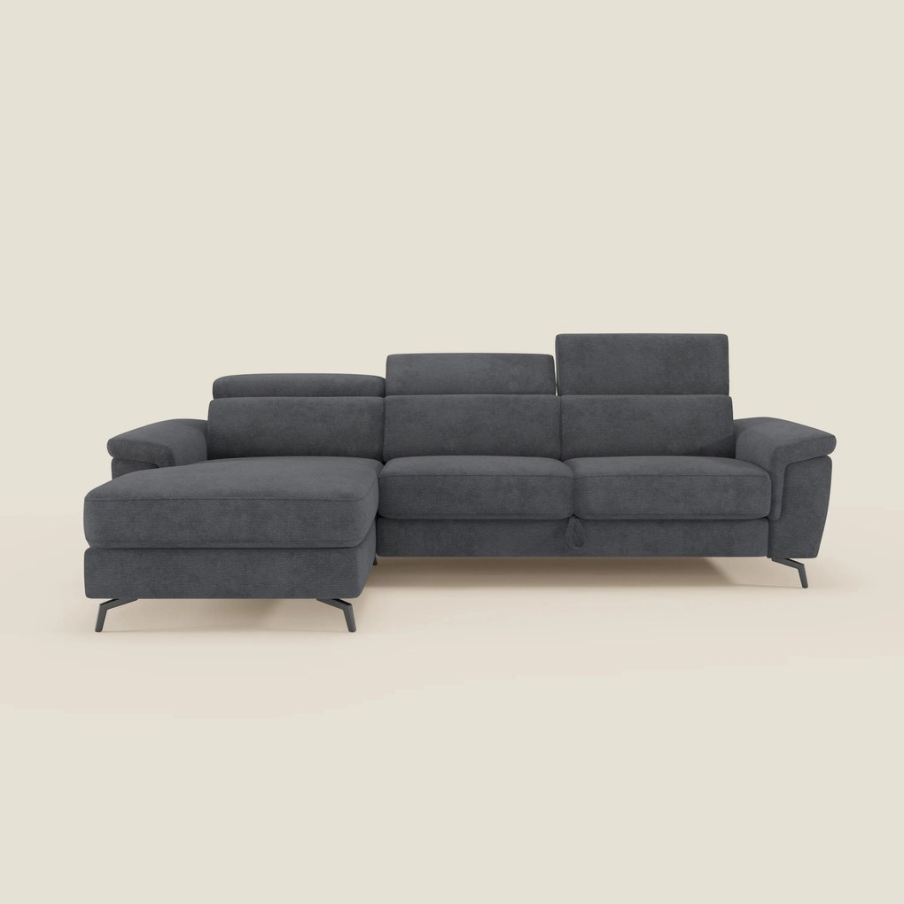 Estro Divano estraibile con chaise-longue e poggiatesta reclinabili in tessuto impermeabile T14 antracite
