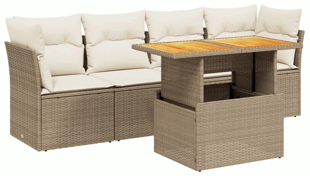 Set divano da giardino 5 pz con cuscini beige in polyrattan