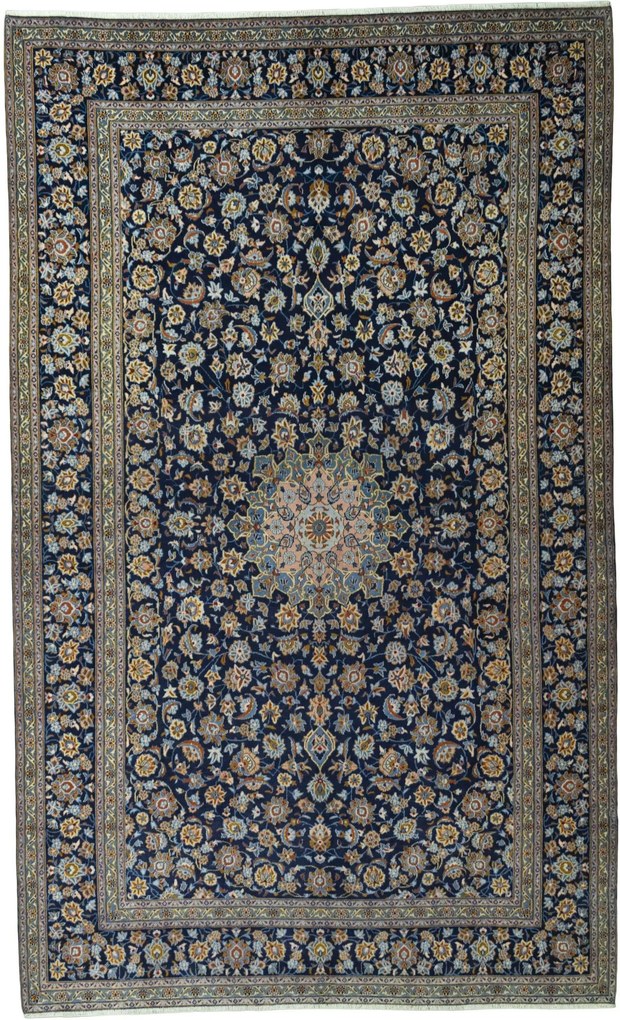 Kashan Tappeto 310 x 500 Blu (Iran) Annodato A Mano