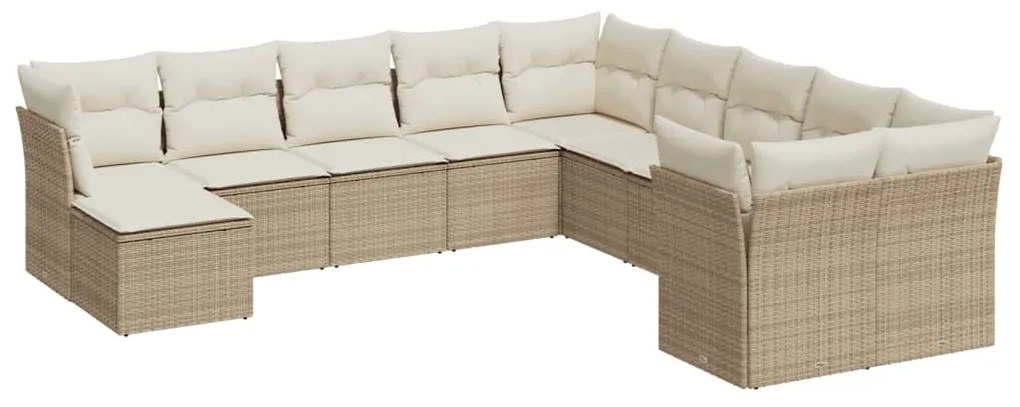 Set Divani da Giardino 11 pz con Cuscini Beige in Polyrattan