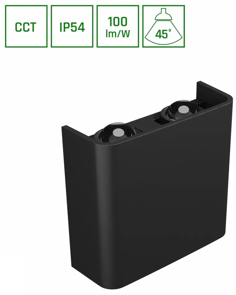Applique da Parete Quadrata Bidirezionale 4W CCT IP54 Nera Colore Bianco Variabile CCT