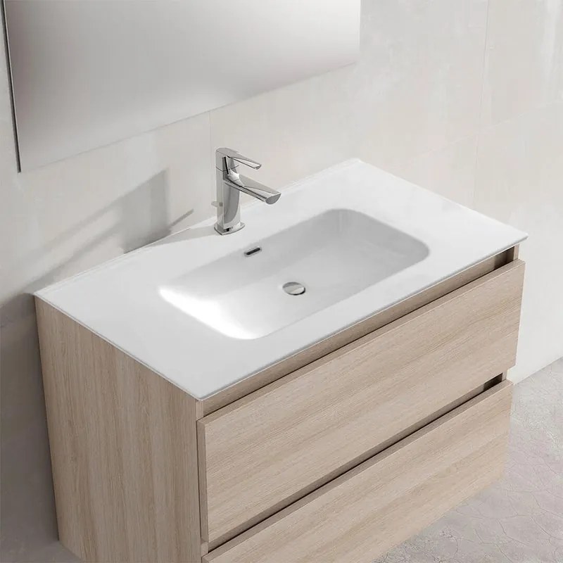 Lavabo a incasso rettangolare L 91 x H 17.5 x P 47 cm in ceramica bianco lucido