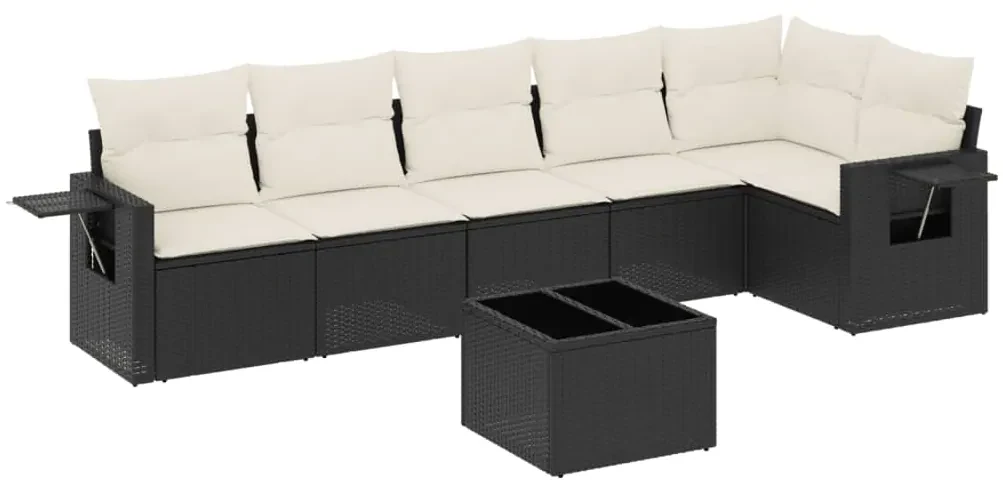 Set divani da giardino con cuscini 7pz nero polyrattan