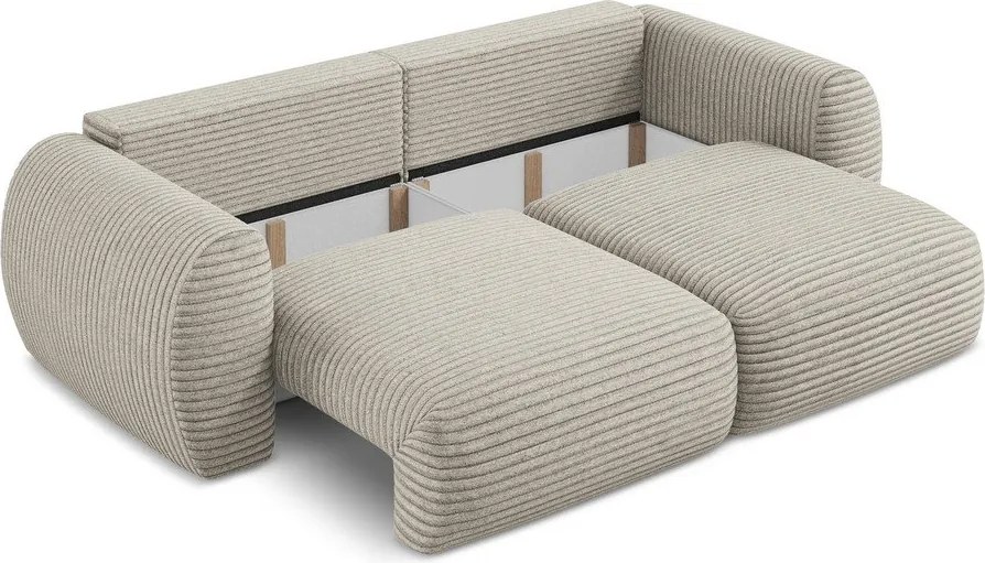 Divano marrone chiaro allungabile/con contenitore con rivestimento in velluto a coste 266 cm Kini – Makamii