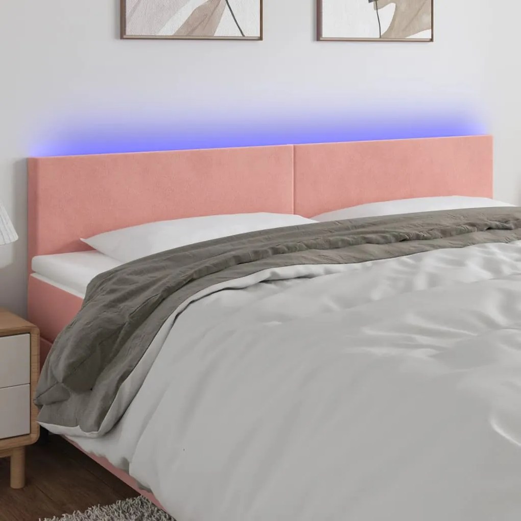 Testiera A Led Rosa 160x5x78/88 Cm İn Velluto /