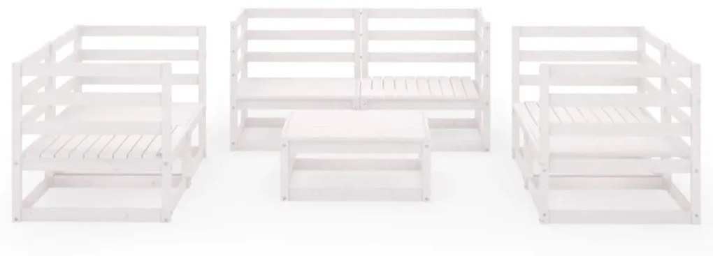 Set Divani da Giardino 7 pz Bianco in Legno Massello di Pino