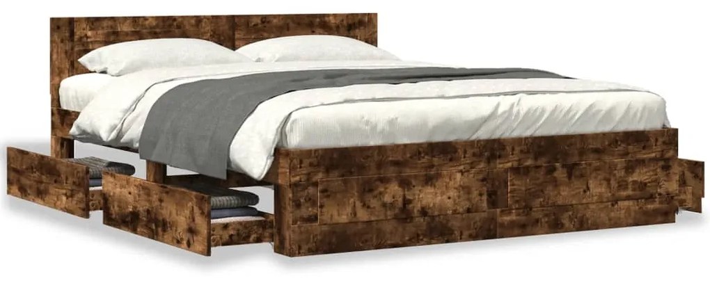 Giroletto con testiera rovere fumo 160x200 cm legno multistrato