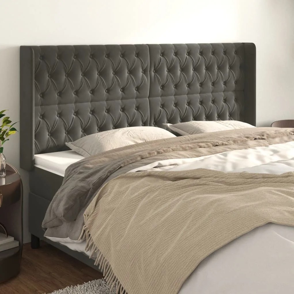Testiera Ad Orecchio Grigioscuro 203x16x118/128cm İn Velluto /