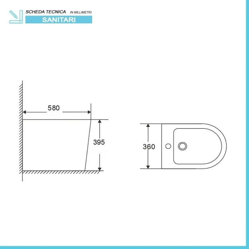 Sanitari filomuro monoblocco senza brida con scarico a parete e sistema di scarico a tornado Klan