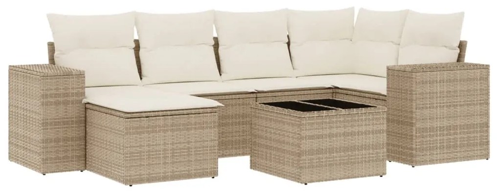 Set divani da giardino 7 pz con cuscini beige in polyrattan