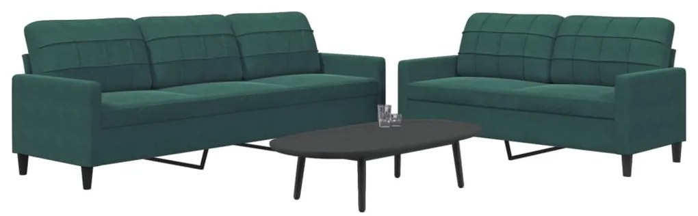 Set Di Divani 2 Pz Con Cuscini Verde Scuro İn Velluto /