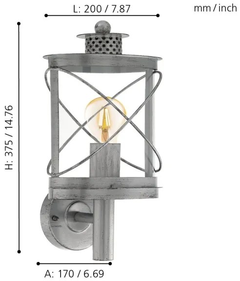 Eglo 94865 - Lampada da esterno HILBURN 1xE27/60W/230V IP44