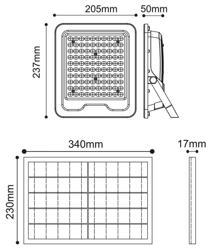 Faro LED Solare 100W IP66 Telecomando Incluso 1.500 lumen - SERIE PRO Colore Bianco Naturale 4.000K