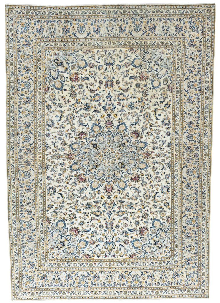 Kashan Tappeto 360x250 Beige (Iran) Annodato A Mano