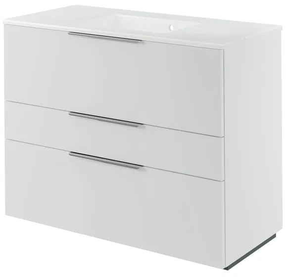 Mobile da bagno a terra sotto lavabo L 105 x H 84 x P 48 cm bianco laccato, 3 cassetti SENSEA Neo