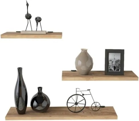 Set 3 Mensole A Parete Effetto Legno Rovere Spessore 18 mm Flying