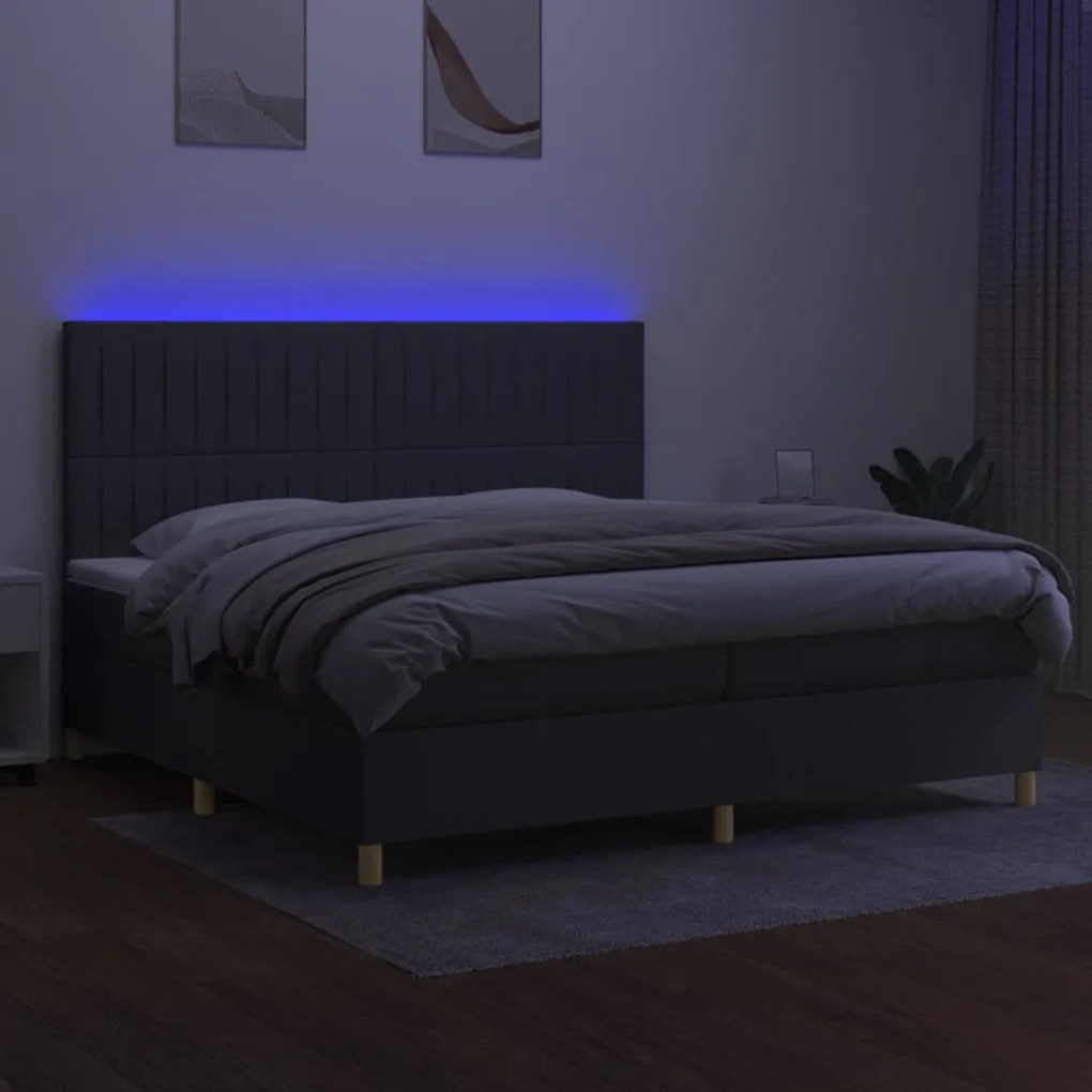 Letto a Molle Materasso e LED Grigio Scuro 200x200cm in Tessuto