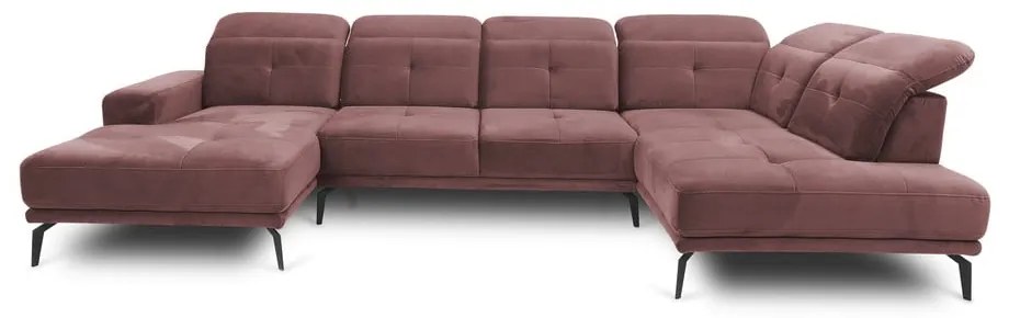 Divano angolare rosa (con penisola a destra/a U) e rivestimento in velluto Bretan – ELTAP