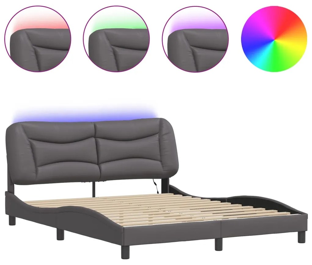 Giroletto con luci led grigio 160x200 cm in similpelle