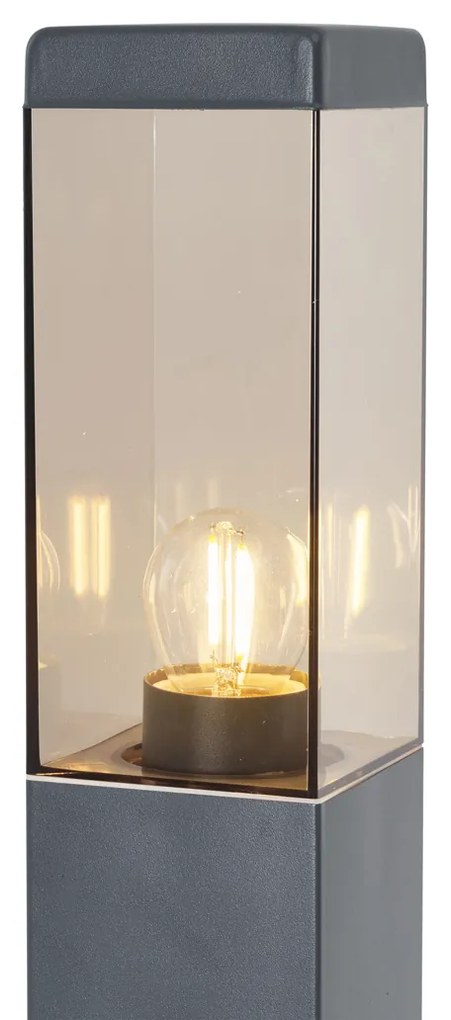 Lampada da esterno grigio scuro con vetro fumé 80cm IP44 con presa e sensore di movimento - Malios