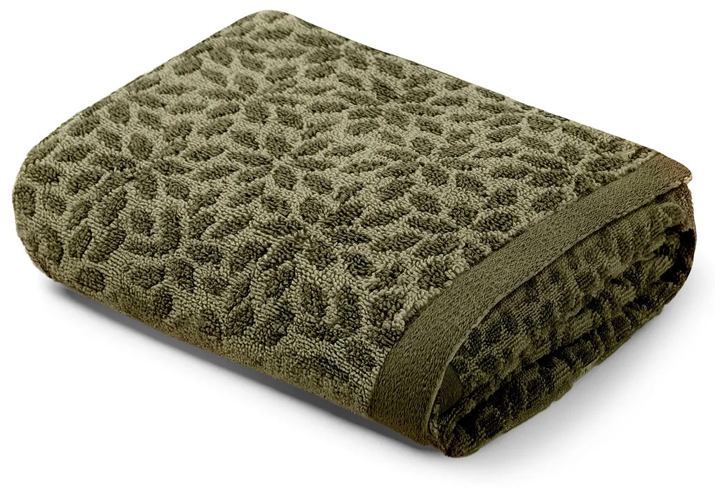 Asciugamano viso 50x100 cm fiori verde in cotone