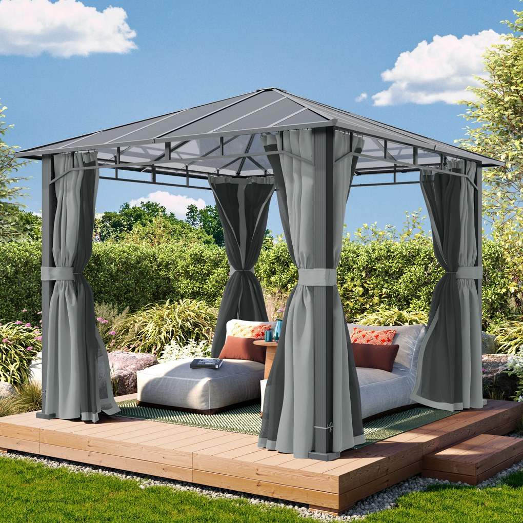 TOOLPORT Gazebo da giardino 3x3m, Hardtop, 4 teli laterali, mid grey - (300674)
