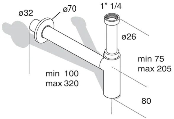 Omp tea - Sifone per lavabo MINITOTI DN32 nero opaco