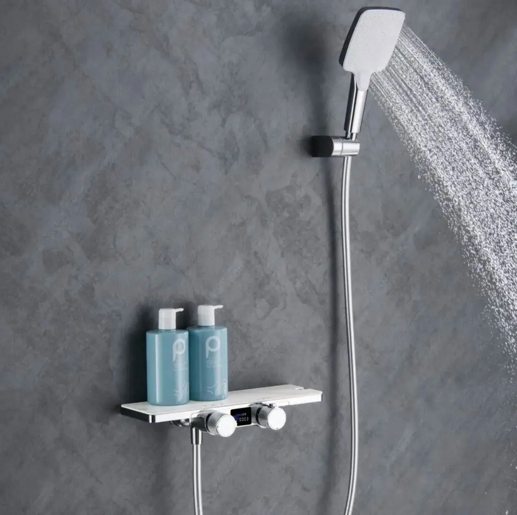 Sistema doccia ELITE EDITION BBT2053 termostatico con LED e getti multipli, in più finiture tra cui nero opaco e grigio grafite — Cromo pietra