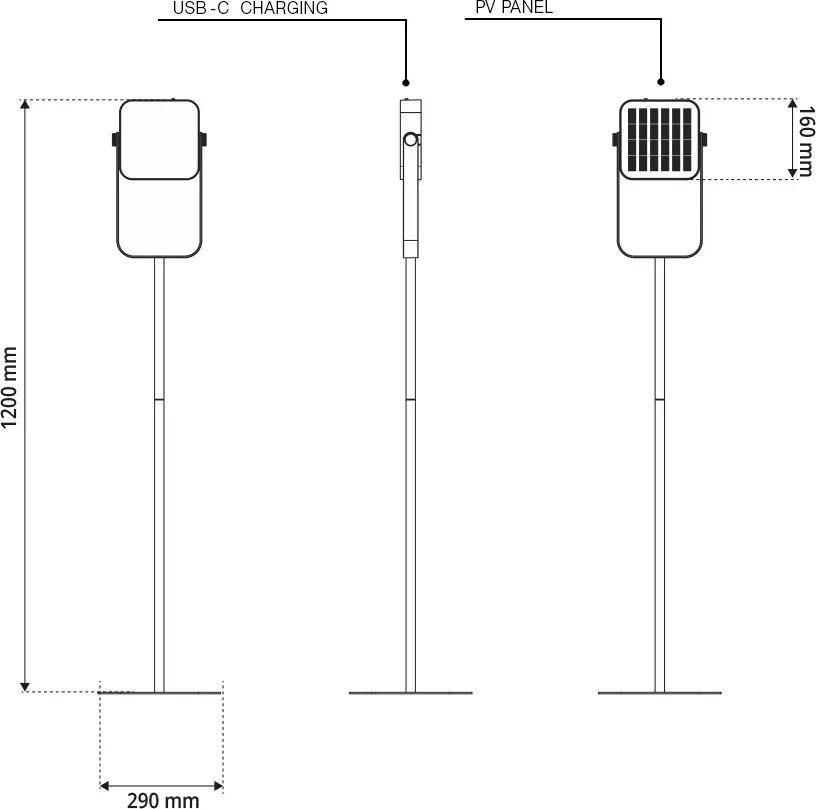 Piantana Solare in alluminio 120cm Ricaricabile USB-C - Bianca Colore Bianco Naturale 4.000K