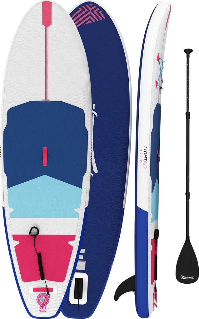 Tavola Sup Gonfiabile 305x89x15 cm con Sedile Pagaia e Accessori in Plastica ed EVA Blu Rosso Rosa...