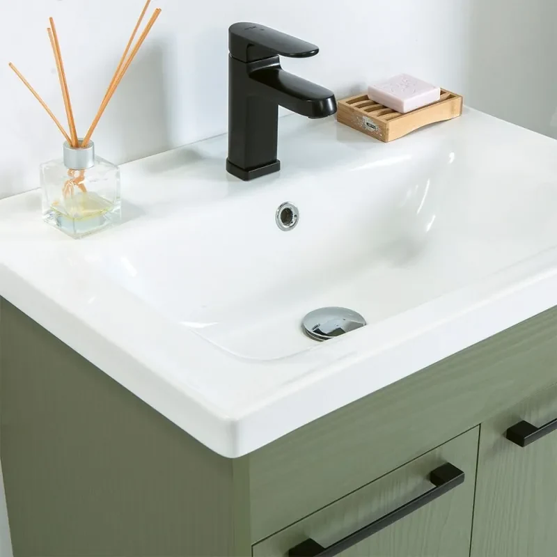 Mobile bagno sospeso 80 cm verde effetto legno con armadietto a specchio Sofia