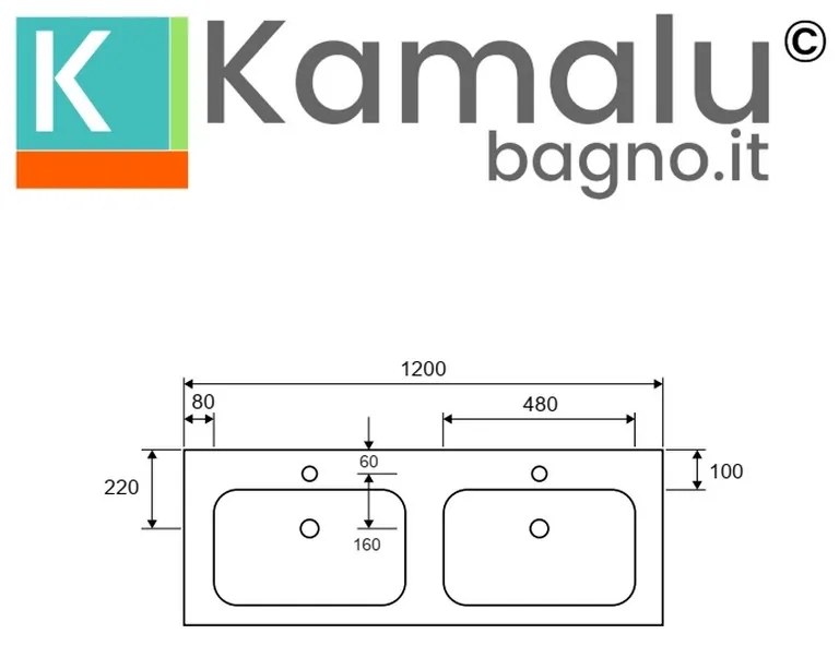 Kamalu - lavabo incasso doppia vasca per mobili 120,5 cm bianco opaco | kk-1205belv