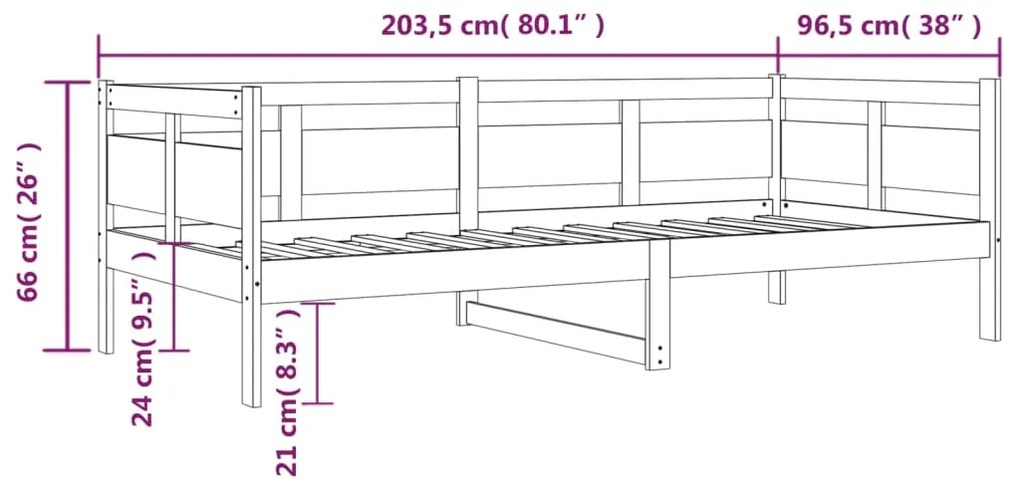 Dormeuse Bianca in Legno Massello di Pino 90x200 cm