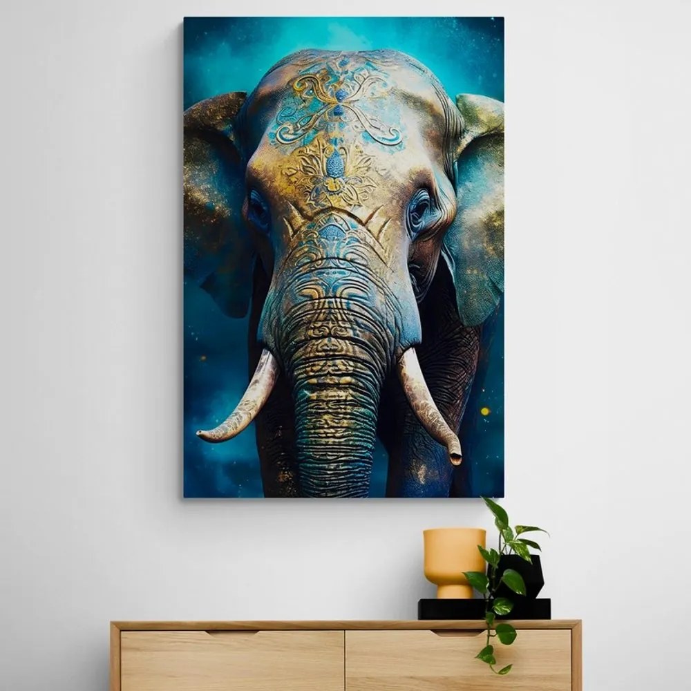 Stampa su tela – Elefante blu-oro