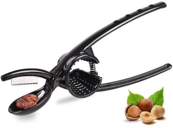Trade Shop - Schiaccianoci 2 In 1 Apricastagne Multifunzione In Metallo Spacca Castagne Nero