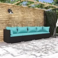 Set Divani da Giardino 4 pz con Cuscini in Polyrattan Nero cod mxl 39985