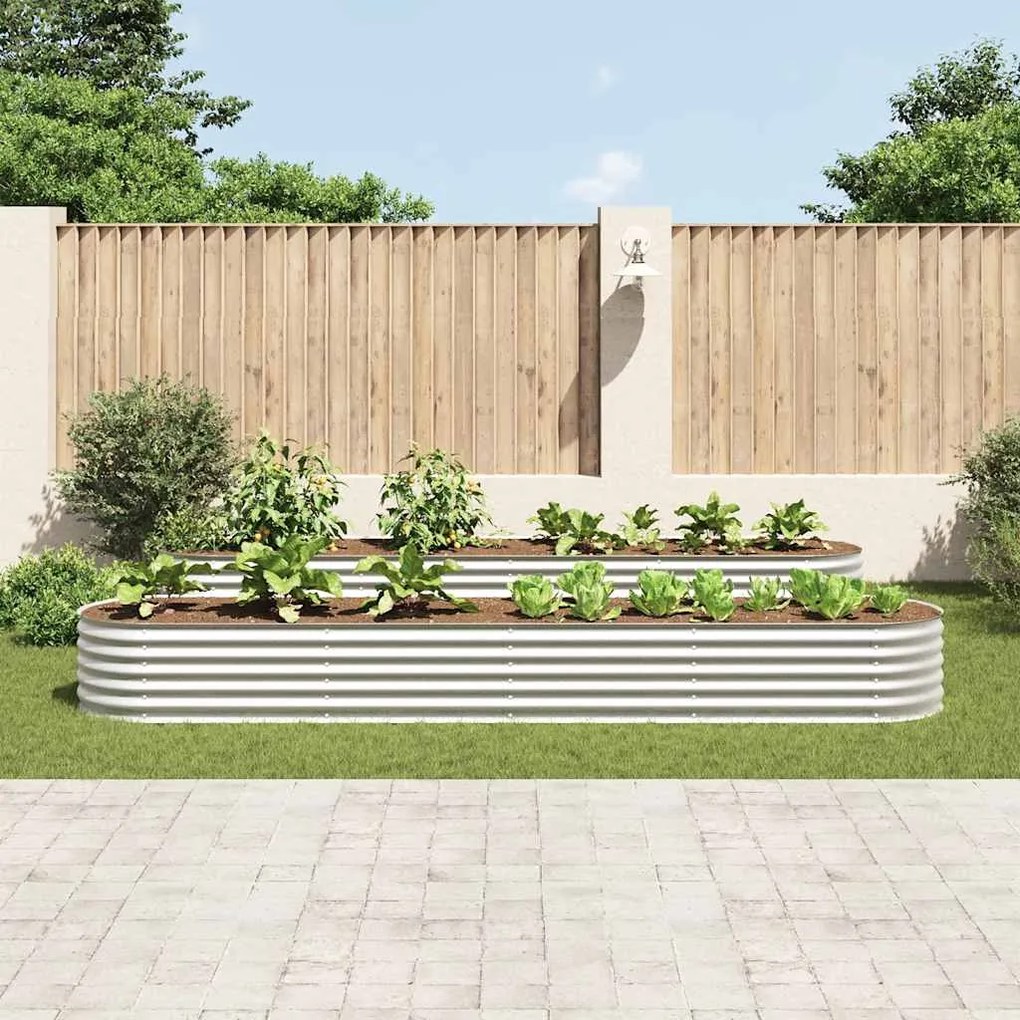 Letto Rialzato Giardino 400x80x44 Cm İn Acciaio Zincato Argento /