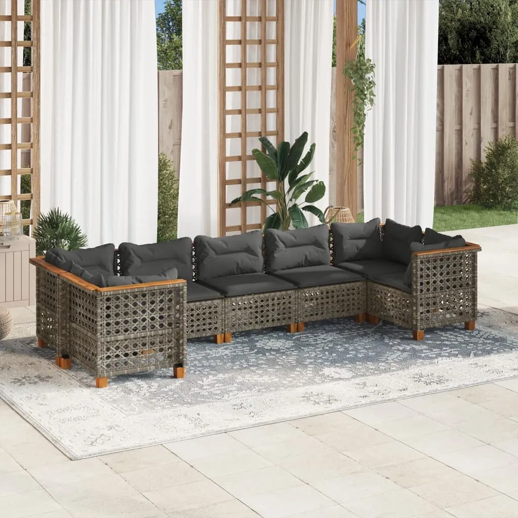 Set divani da giardino 7 pz con cuscini grigio in polyrattan