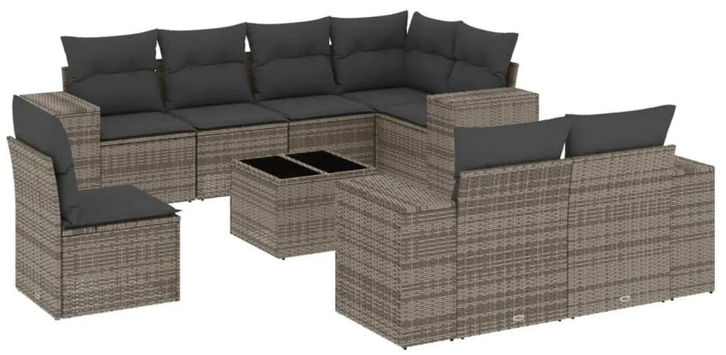 Set divano da giardino 9 pz con cuscini grigio in polyrattan