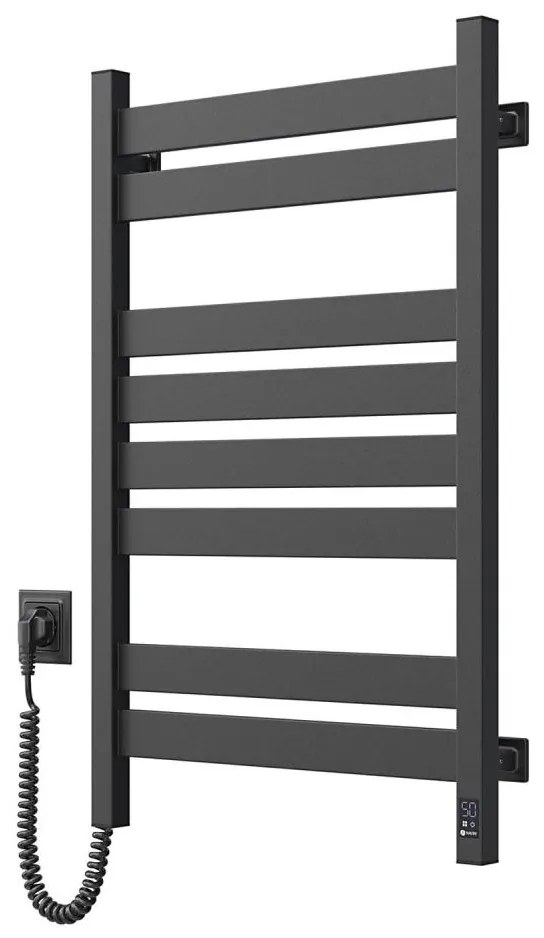 Scaldasalviette da bagno a scala con termostato LARGO, 432 W / 230 V, 80,6 cm, IP44, nero, lato sinistro