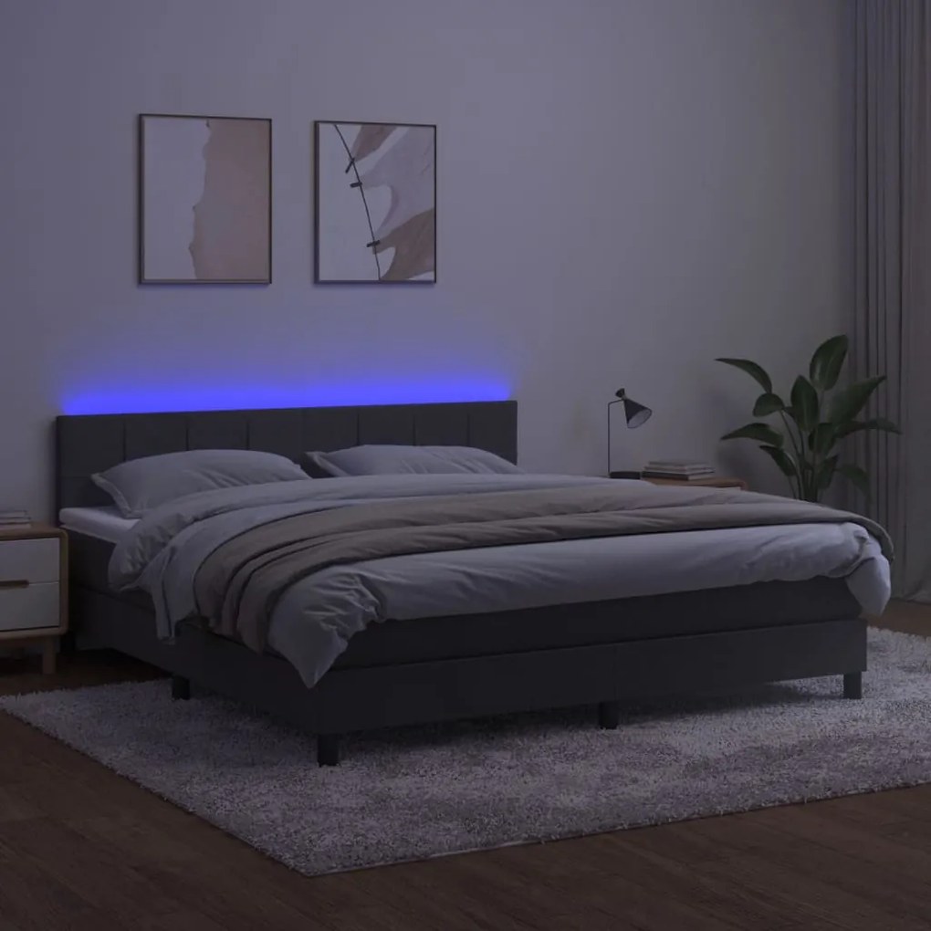 Letto a molle con materasso e led grigio scuro 160x200 cm