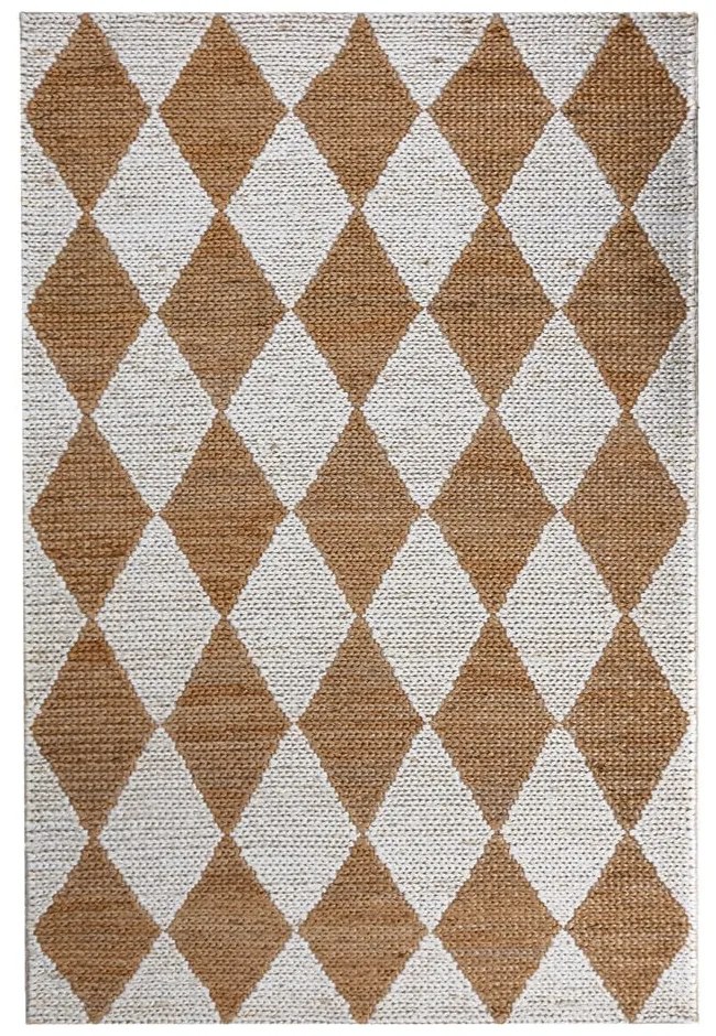 Tappeto bianco/di colore naturale in misto iuta tessuto a mano 160x230 cm Effie Diamond – Flair Rugs
