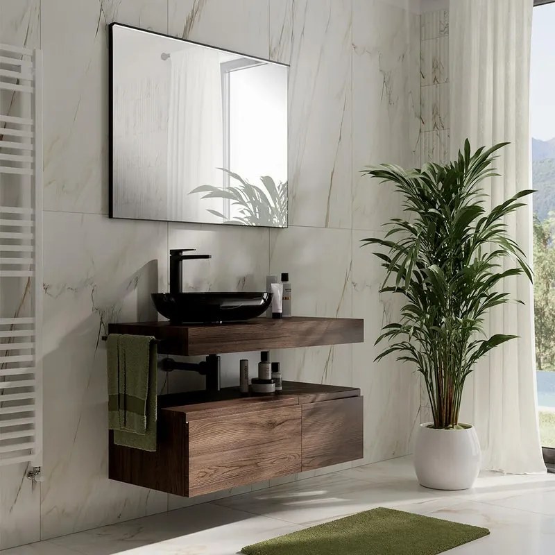 Mobile da bagno sotto lavabo Step noce L 100.3 x H 30 x P 46 cm 2 cassetti, lavabo non incluso