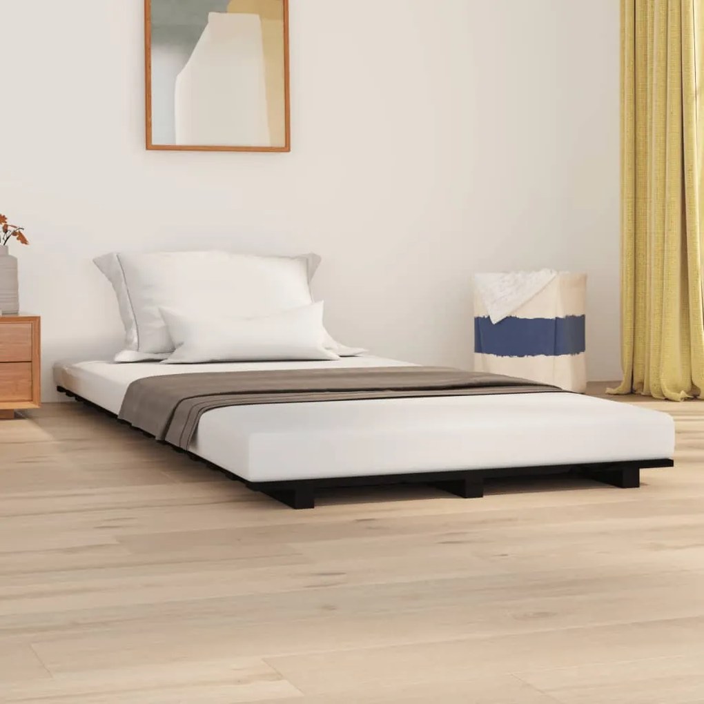 Giroletto Nero 90x200 Cm İn Legno Massello Di Pino /